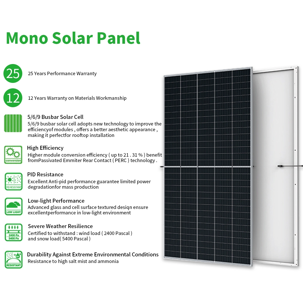 550W Half Cell High Efficiency Mono PV Module Solar Panel for Home Solar Energy System