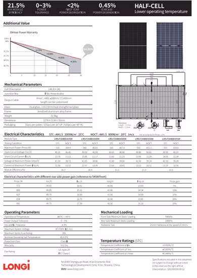 Solar Panels Half Cells 535W 540W 545W 550W Bifacial Solar Panels with TUV/CE Certification